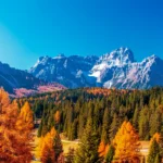 Wald mit Herbstfärbung und Bergkulisse im Pustertal